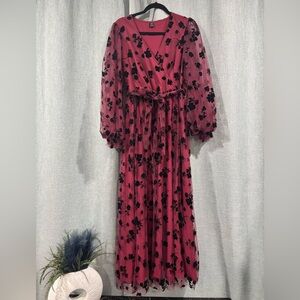 SHEIN Burgundy Floral Long Sleeve Dress